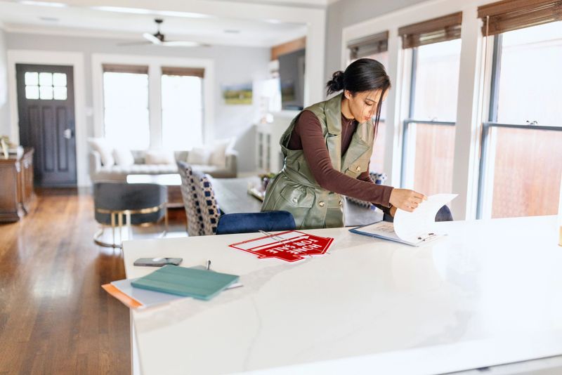 Woman checking a list of clients for an open house