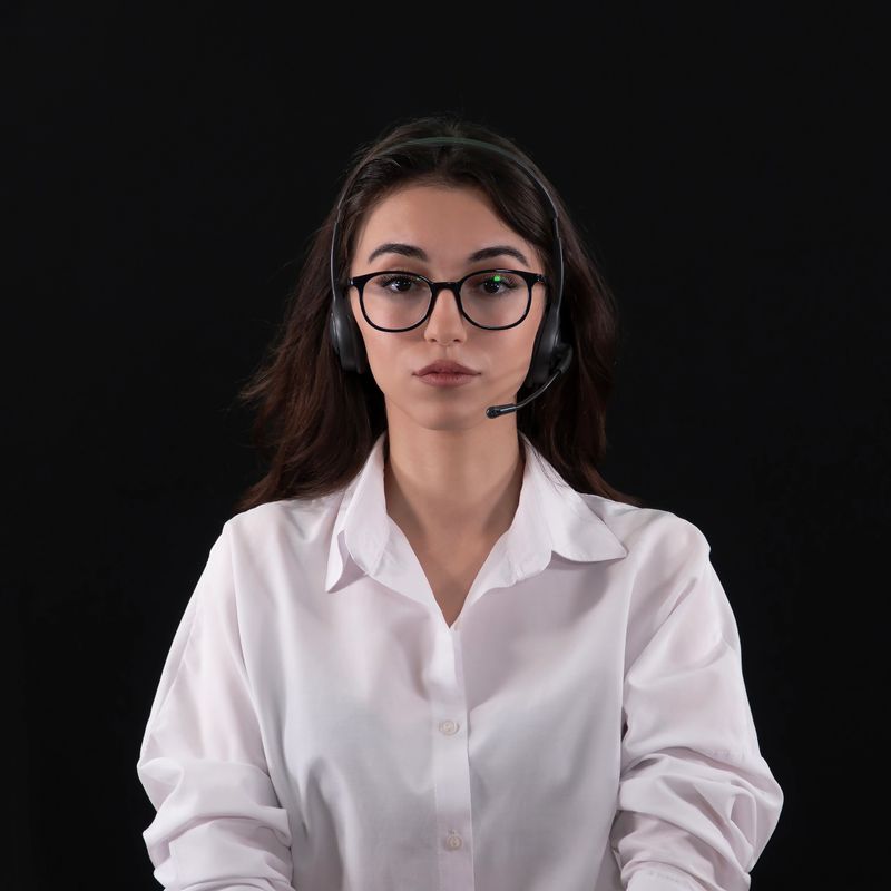 Nice photo of call center operator. Happy sales agent working at a call center.