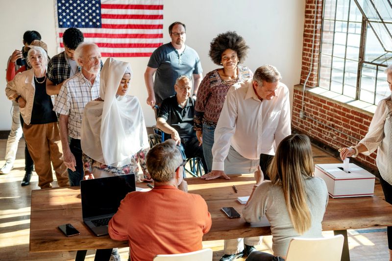 American queuing at a polling place