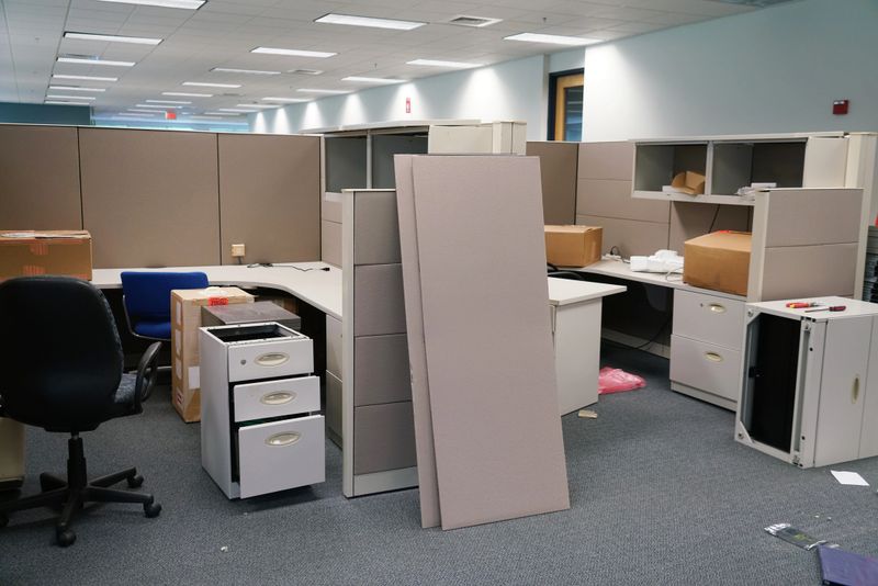 office cubicles during innovation inside the office building