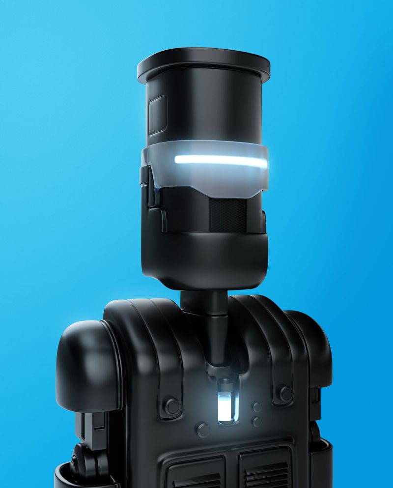 Cartoon robot in realistic cyberpunk or steampunk retro style. Creative 3d illustration. Bright concept design futuristic character.