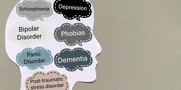 Illustration of mental disorders inside a head silhouette.