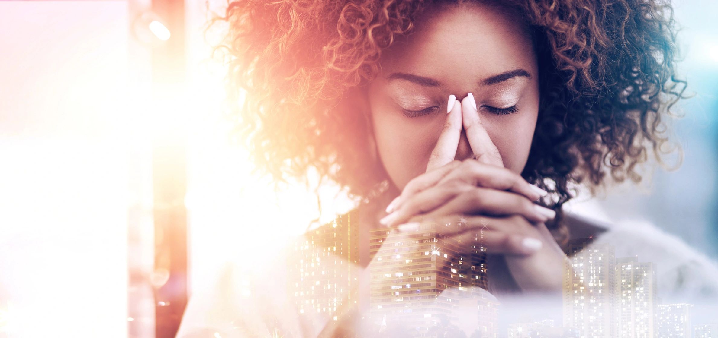Black woman contemplating peacefully