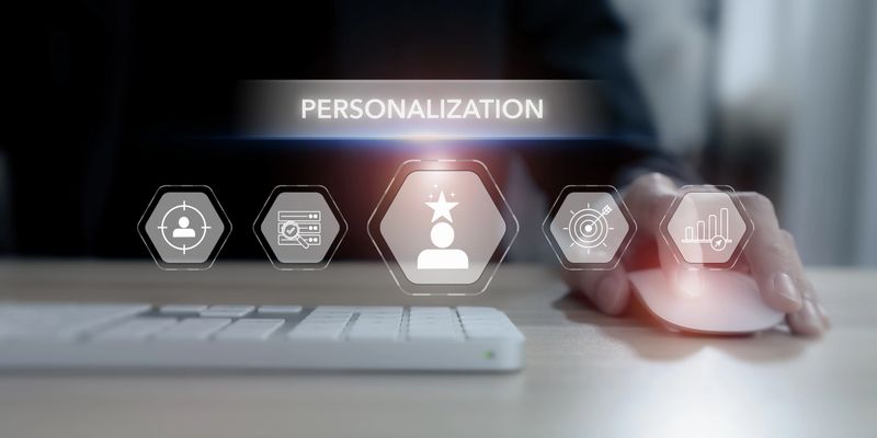 Data driven personalization concept. Big data and advanced analytics, analyzing behavior, preferences and demographics providing targeted and personalized offering. Create personalized recommendations