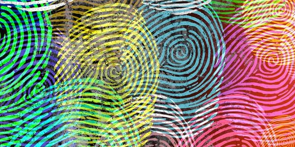 Colorful overlapping fingerprint patterns.