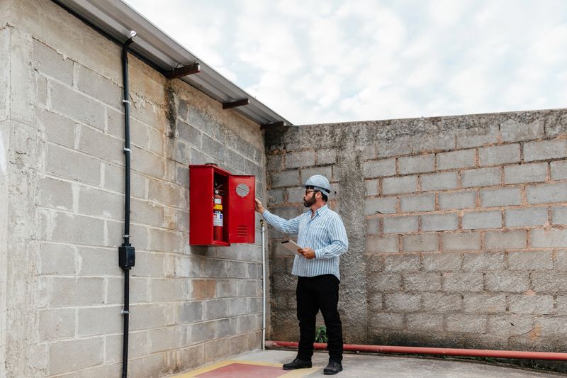Inspector checking installation and fire fighting standards