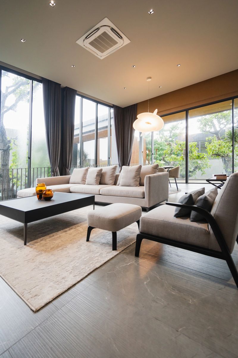 Modern living room setup with classic stone floor contemporary Style Cozy Living Room Interior