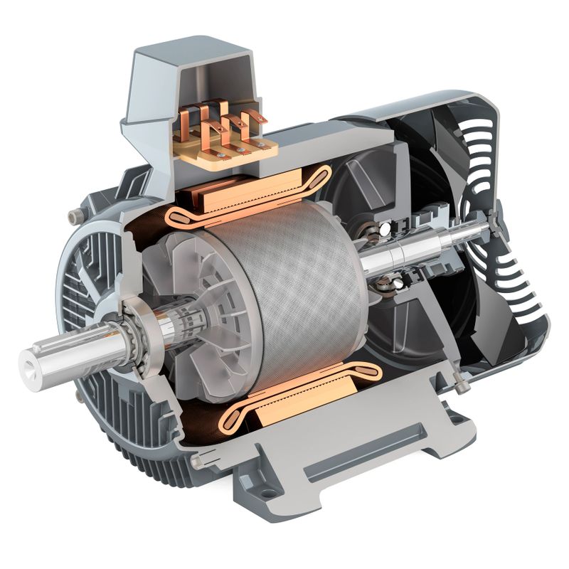 Cross section of industrial electric motor, 3D rendering isolated on white background