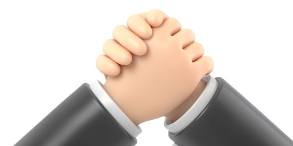 Cartoon hands clasped in handshake.
