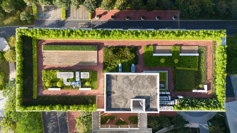 Overlooking the green roof of the office building