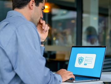 Man logging in on secure laptop screen.