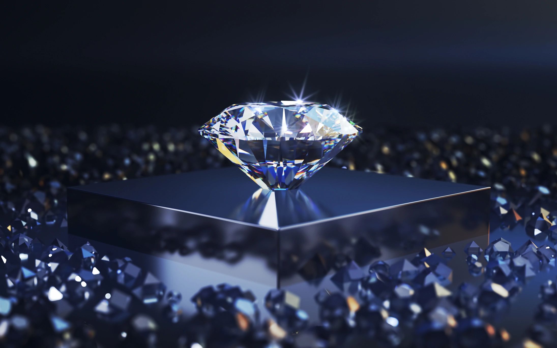 Sparkling diamonds scattered on a dark surface.