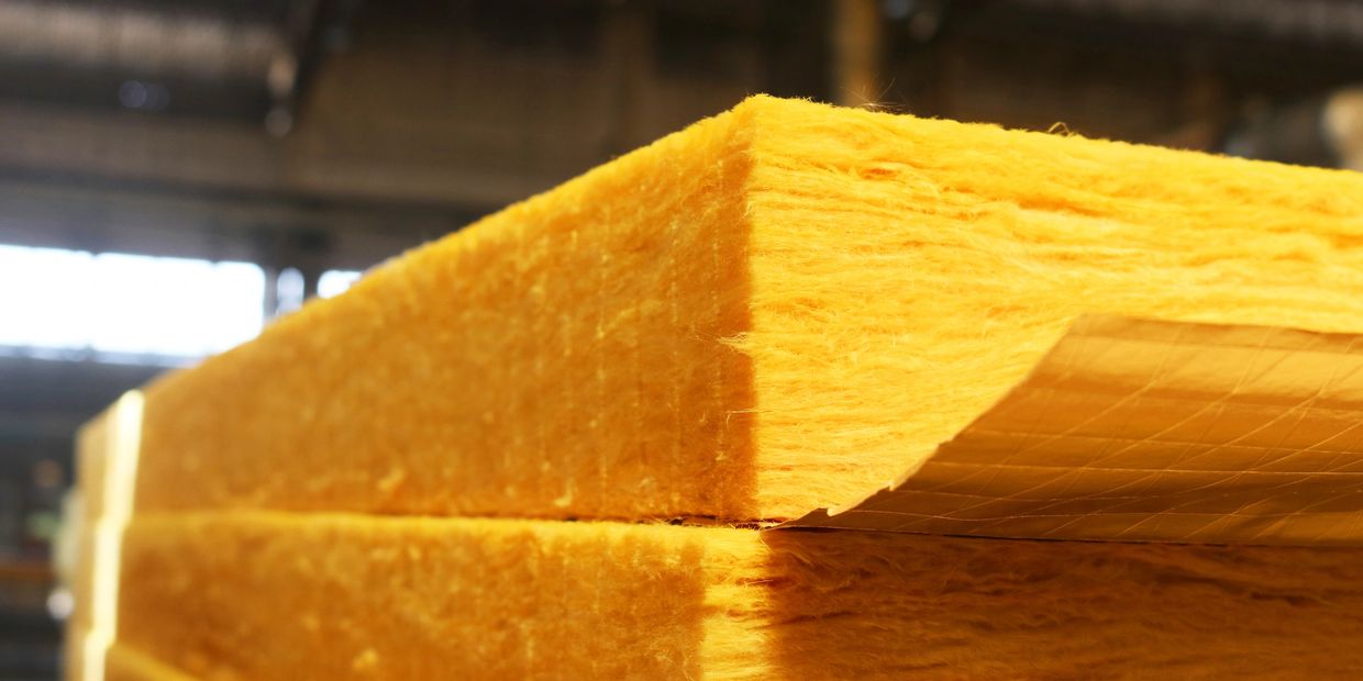 Close-up of yellow insulation material stacked.