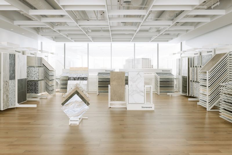 Tile Showroom With Variation Of Tiles On Display Stand