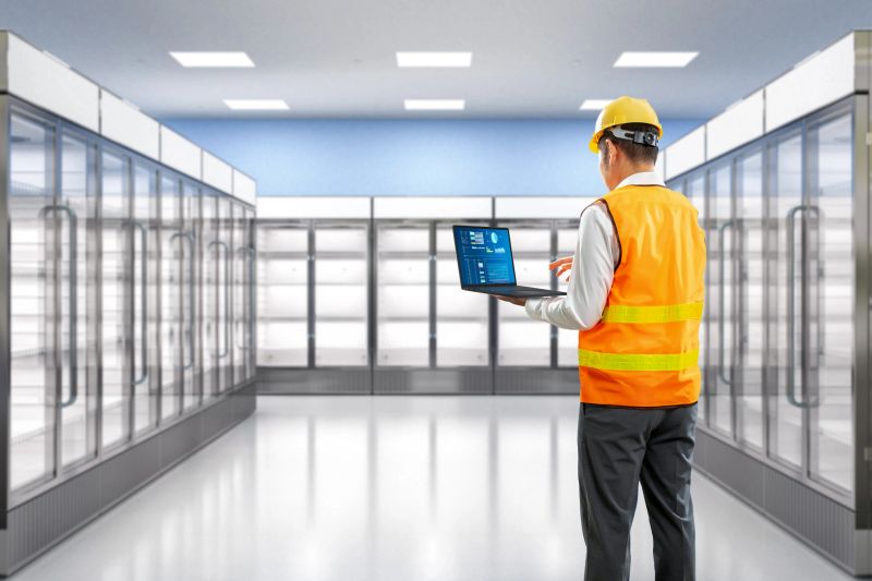 Technician or engineer check on fridge in store