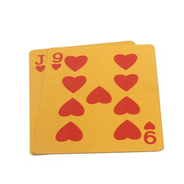 Two gold playing cards showing Jack and 9 of hearts.