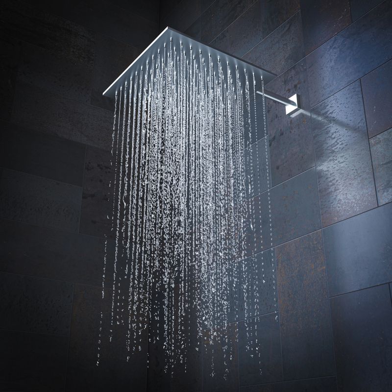 Modern shower head  pouring water  luxury bathroom. 3d render