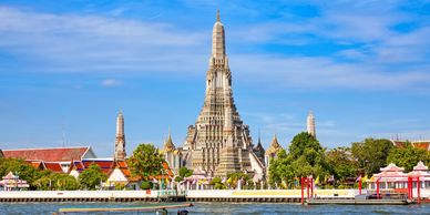 Temple in Thailand with blue skies