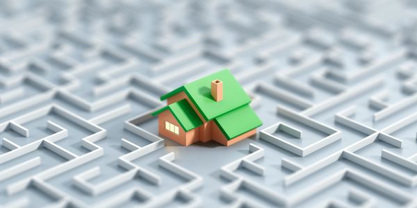 graphic of a house in the middle of a maze. 