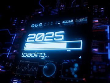 Futuristic digital interface showing "2025 loading" progress bar.