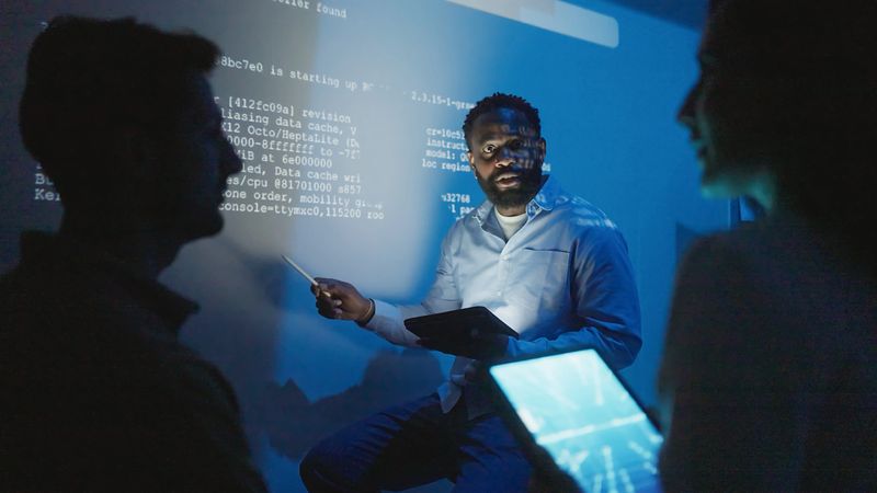 The software engineering team is meeting to review code and enhance the capabilities of the artificial intelligence