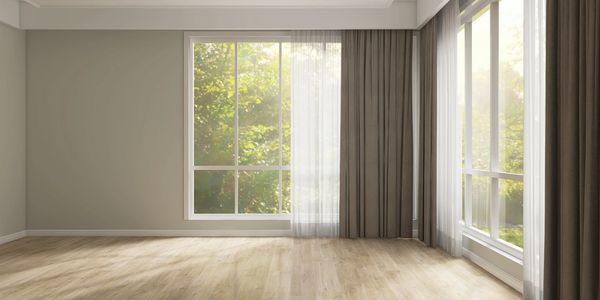 room with curtains and wood floors and white ceiling and olive colored walls refreshed walls