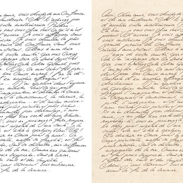 Two handwritten notes on white and beige backgrounds.