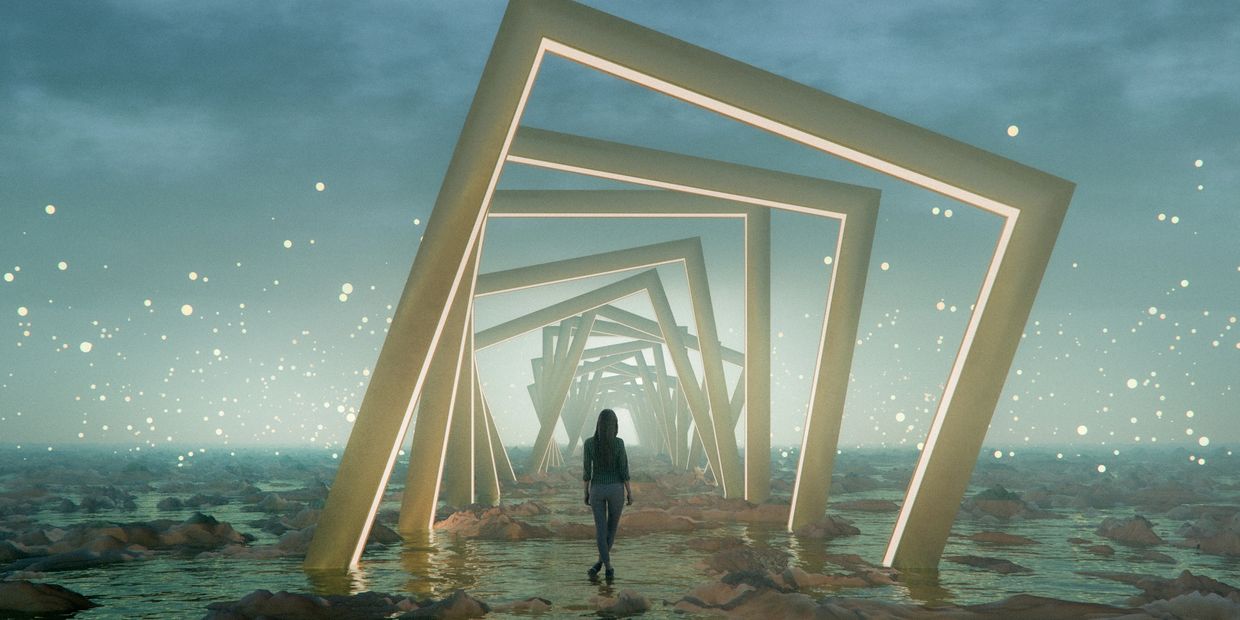 Ash is walking through different versions of reality.