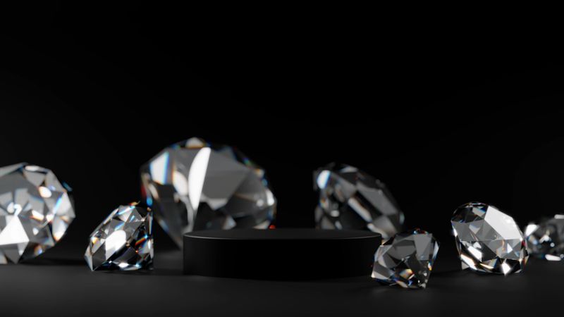 Pedestal and multiple diamonds on black background.(Horizontal)