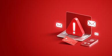 Cybersecurity alert icons on a laptop symbolizing online threats and data risks.