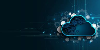 Digital cloud with gears symbolizing cloud computing technology.