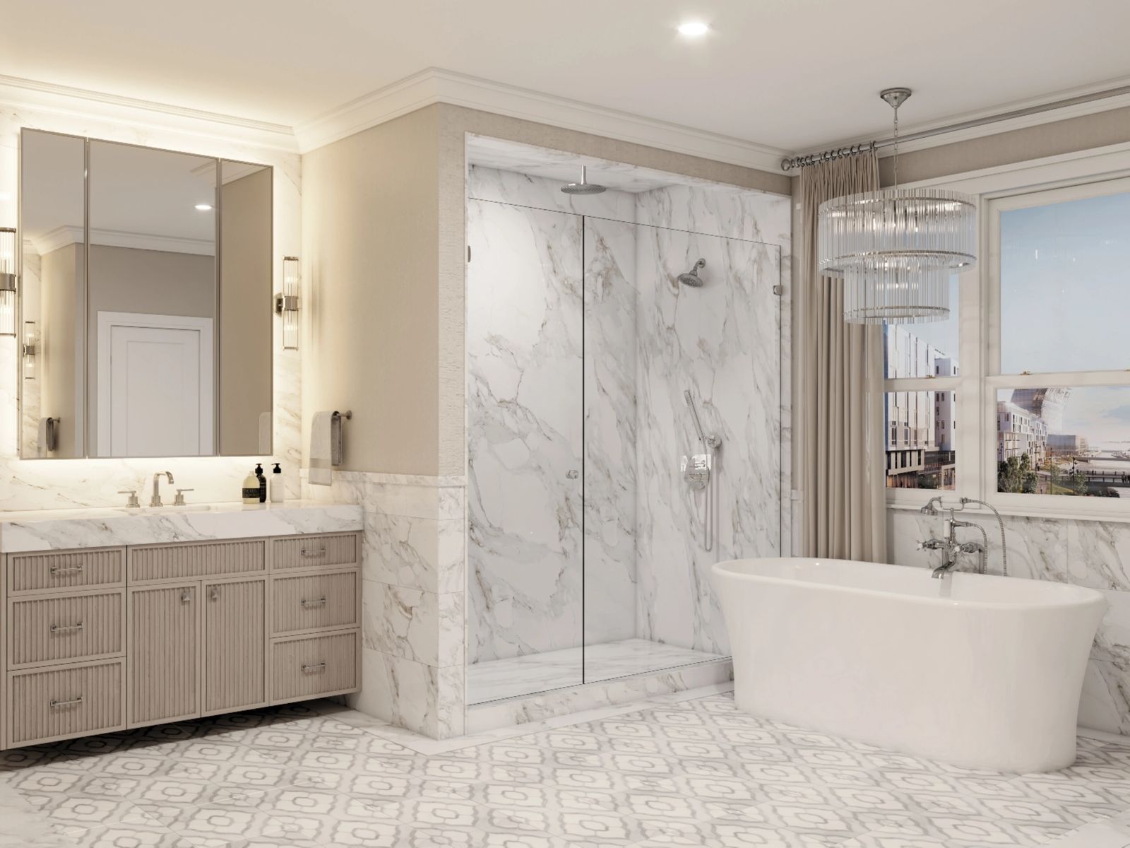 3D Render - Elegant Cream / Beige  Bathroom