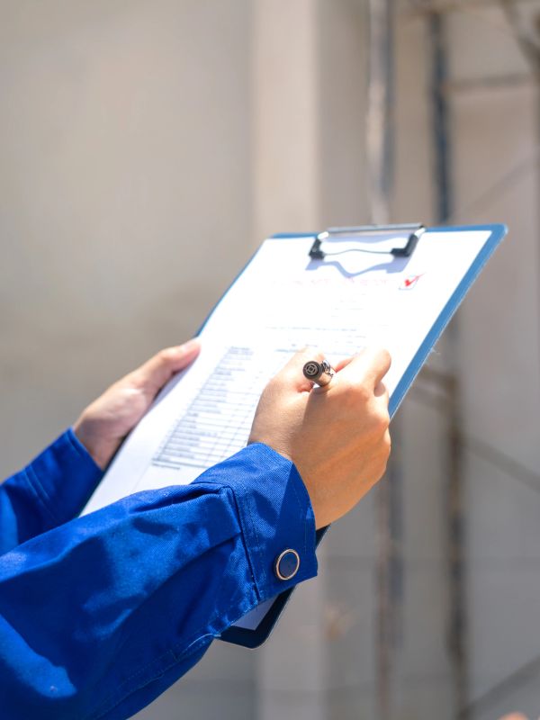Person writing on a clipboard.