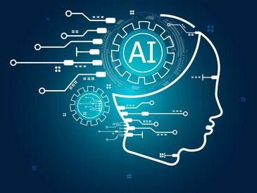 Digital human head with AI gears and circuits symbolizing artificial intelligence.