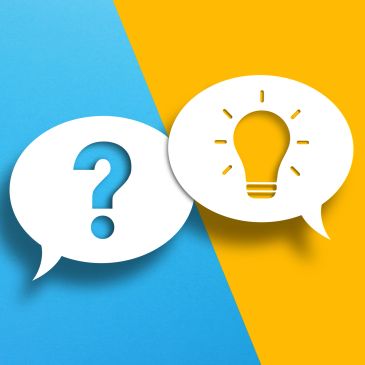 Speech bubbles with a question mark and light bulb.