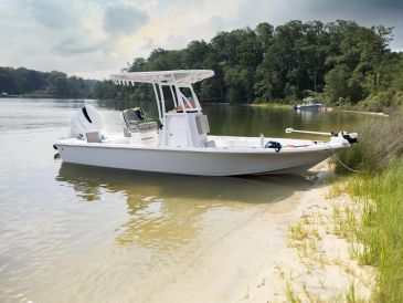 Bay Boat Resting on Sand Bar 