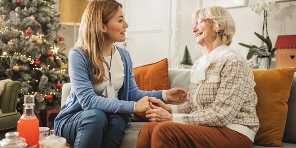 Consultant talking with senior to help find options for senior living
