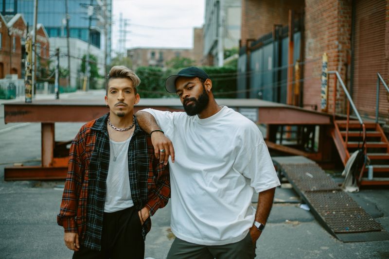 Street style portrait of hip hop dancers in the Arts district of downtown Los Angeles. Youth culture, street style culture art concepts in California.
