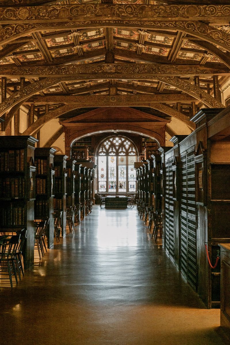 The Bodleian Library in Oxford university. Old library Heritage books musky atmosphere.