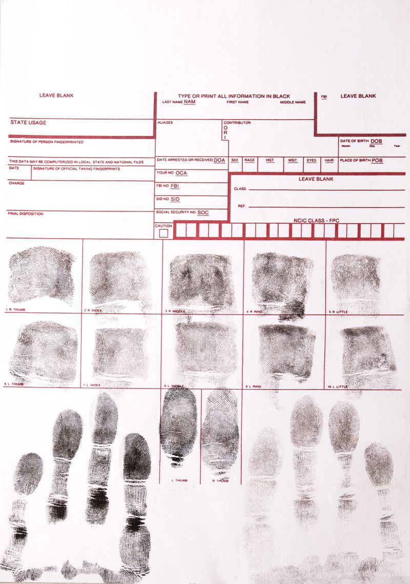 Fingerprint card, registration of criminals during arrest, forensic examination
