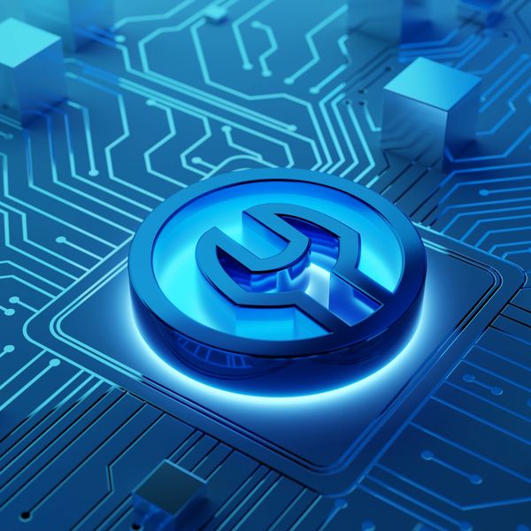 Glowing wrench icon on a blue circuit board symbolizes tech support and repair.