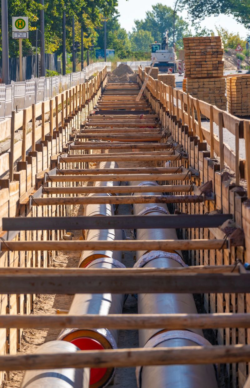 Germany, Berlin, Spandau, Freiheit, September 08, 2024 - Road construction site for pipe laying