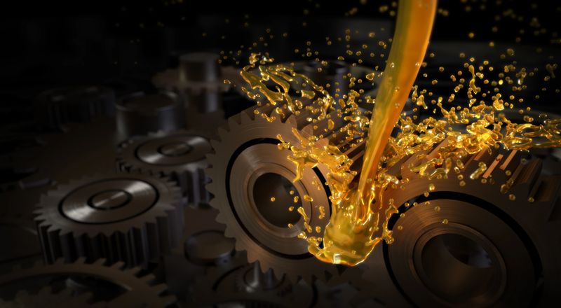 Close up of Oil wave splashing on gears, Concept of Lubricate motor oil and Gears, 3D rendering.