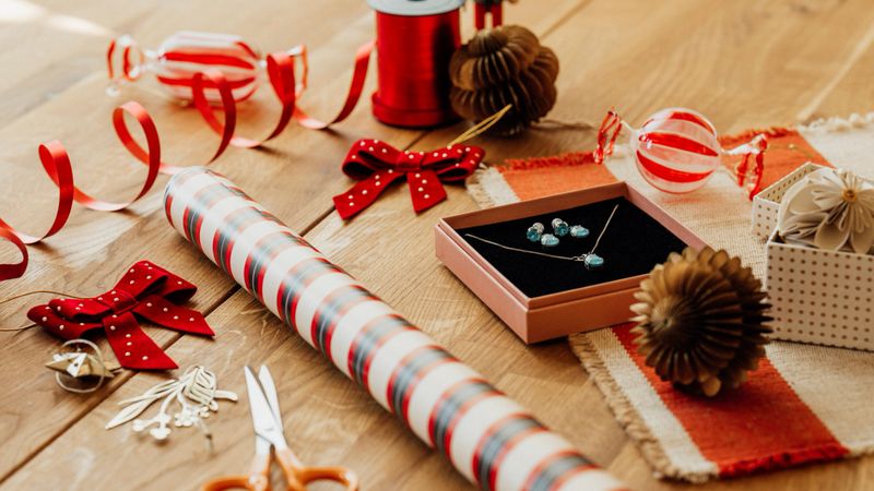 Christmas gift backgrounds still life from above overhead Table top shot flat lay. Photo taken in studio light.