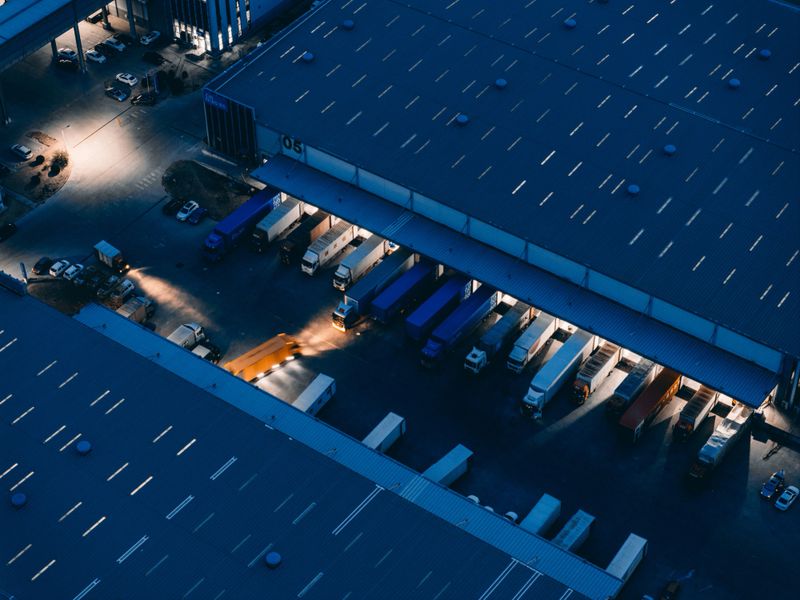 Aerial View of the Logistics and Distribution Center at Night