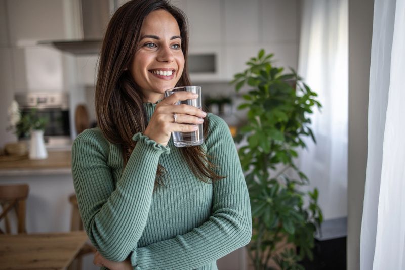 This vibrant portrait captures a young woman radiating joy as she enjoys a refreshing glass of clean drinking water. Her smile reflects a commitment to a healthy lifestyle, emphasizing the importance of hydration and well-being. The image serves as a reminder of the simple pleasures that contribute to our overall health and vitality.