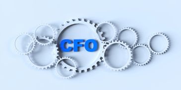 Blue CFO letters in interconnected white gears.