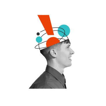 Man with abstract graphic brain illustration.