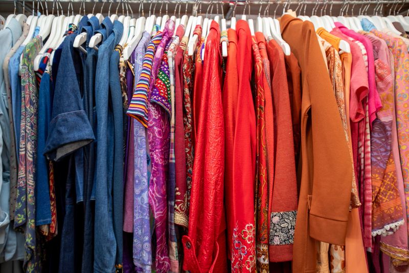 Row of vintage clothes in a store in Brighton, England.