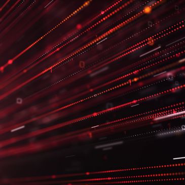 Red and orange digital data streams on a dark background.